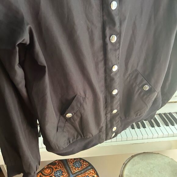 Y2K Elegant Black Bomber Jacket with Silver Buttons by Coupé M - Picture 9 of 16